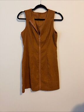 Sleeveless Brown Zip-Front Suede Dress
